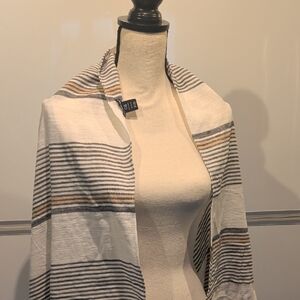 Striped Lightweight Wrap - Ivory with Gray & Tan Stripes